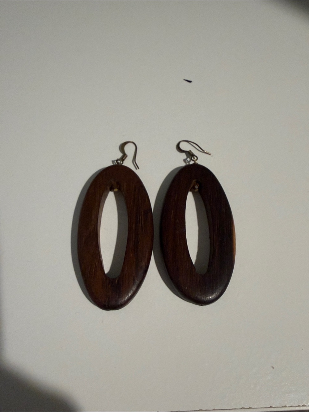 Wooden Oval Drop Earrings - Dark Brown